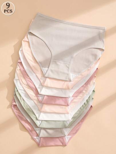 9 PCS Women's High Waist Triangle Panties Solid Color Briefs Tummy Control &Butt Lifter Stretch Sports Underwear