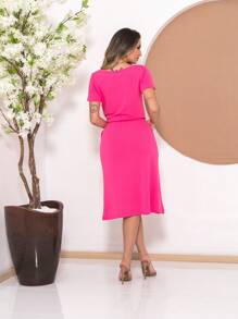 Sweatshirt Set Of Blouse With Slit Skirt C3015 - 西瓜粉 - 查看 2