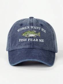 1. 女士刺绣“女人想要我，鱼害怕我”水洗棒球帽，户外可调节防晒休闲帽，适合春秋季旅行海边度假，男士遮阳帽，Y2K风格青年帽，夏季沙滩 - 棒球帽 - 查看 3