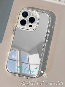 Mirror Black Customized Phone Case With Personalized Name Heart-Shaped Design Full-Coverage Shockproof Cover Compatible With 11 12 13 14 15 16 Pro Max Personalized Custom Name Case For Couple Anniversary Birthday Gift Aesthetic Phone Case - Clear - View 3