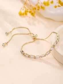1 chiếc vòng tay có thể điều chỉnh bằng đồng mạ vàng 14k đính đá Zirconia thời trang & tinh tế dành cho nữ - Nhiều màu - Xem 5