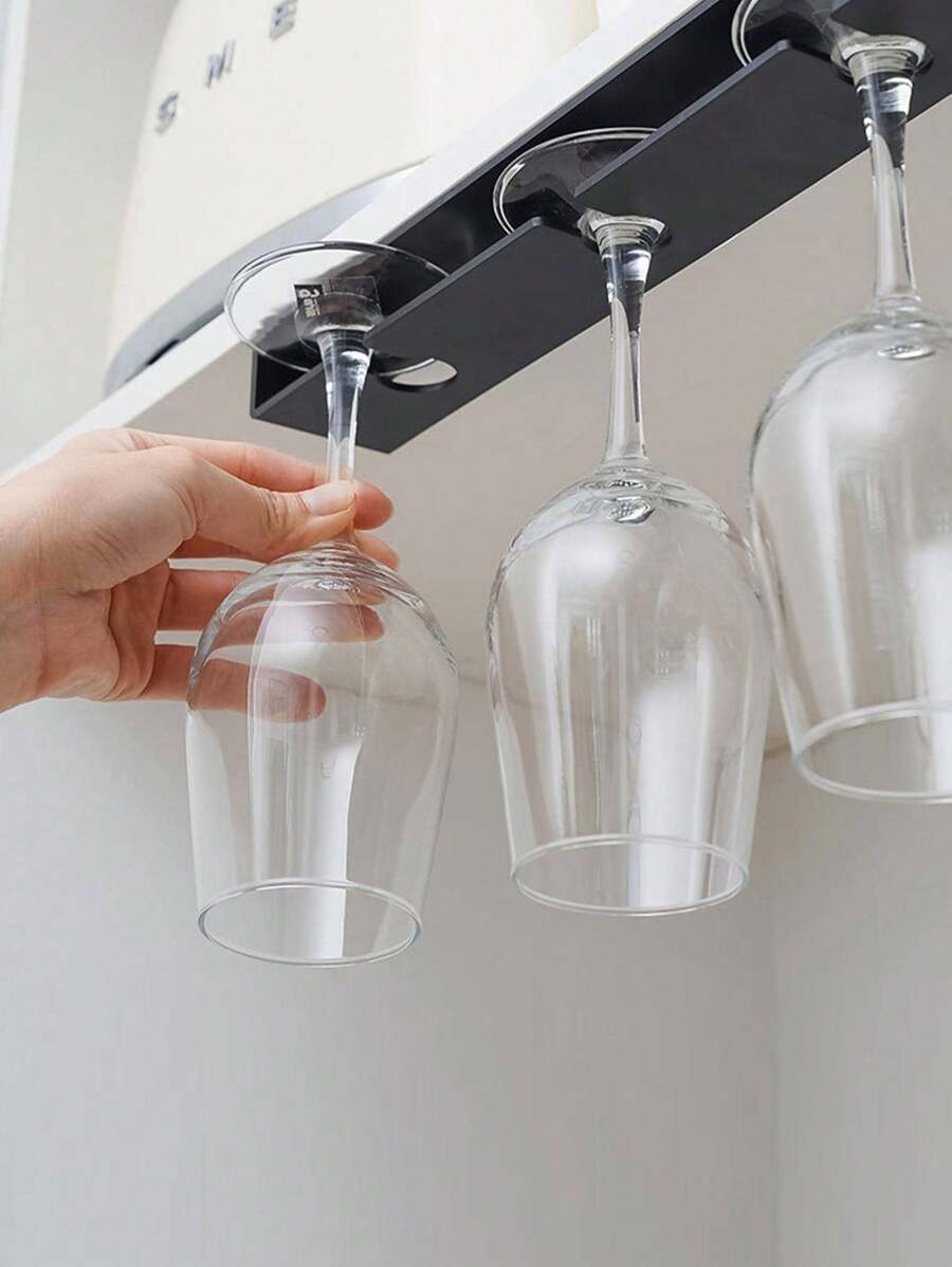 1pc Glass Wall Mounted Wine Glass Holder, Usable For Kitchen/Home Decor Display, With Adhesive Pads, Valentine's Day Gift, Party, Birthday Recoration, For Outdoor, Camping