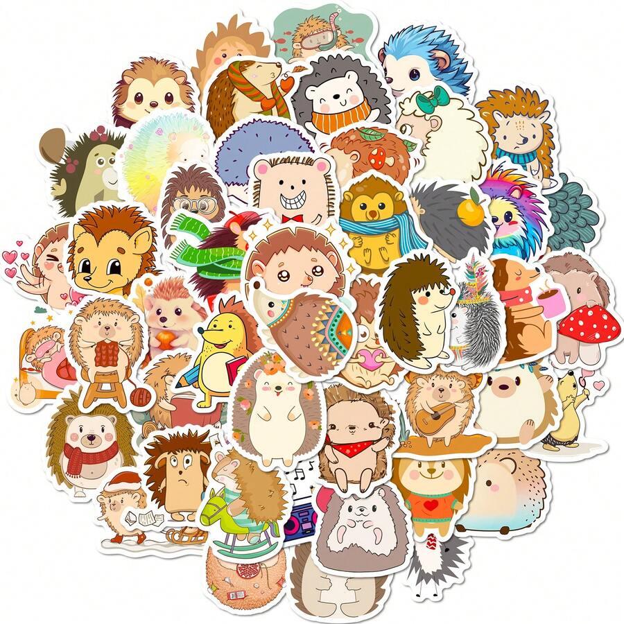 50 miếng dán hoạt hình nhím xám, miếng dán PVC hoạt hình, tự dính, thích hợp cho bình nước, máy tính xách tay, điện thoại di động, ván trượt, trang trí đàn guitar, hình dạng bất đối xứng