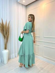 Women's Plain Wrap Dress - 青檸色 - 查看 2