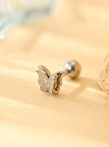 1 Peça Camada Dupla Em Forma De Borboleta Aço Inoxidável Simples & Fashionable Brinco De Garanhão Para Mulheres Vestuário Diário - Prata - Ver 12