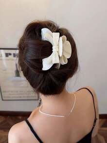 1 件女士时尚优雅醋酸纤维蝴蝶结半圆发夹，适合日常佩戴 - 白色 - 查看 4