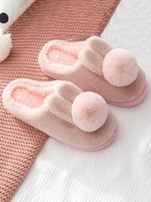 A Pair Of Cute Fur Ball Rabbit Ears Anti Slip Warm Slippers - Pink - View 4