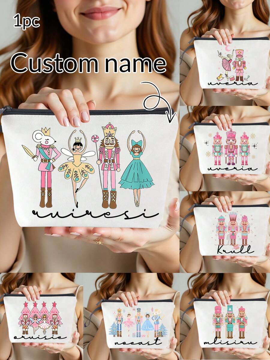 1pc Túi đựng mỹ phẩm quà tặng kẹp hạt dẻ có tên cá nhân, Quà tặng múa ba lê kẹp hạt dẻ tùy chỉnh, Quà tặng phụ kiện sáng tạo tùy chỉnh Túi có khóa kéo, Quà tặng cho người yêu khiêu vũ, Túi quà tặng cho giáo viên khiêu vũ dành cho phụ nữ