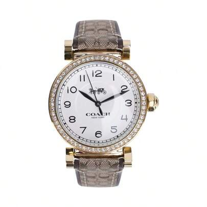 Coach 女士复古帆布石英表，优雅复古棕色时计，送给女性的礼物