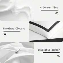 Hotel Duvet Cover Set 3Pcs Microfiber Simple Line Style Bedding Set Ultra Soft Quilt Cover Set With Pillowcases, Navy, Double - Black - View 4