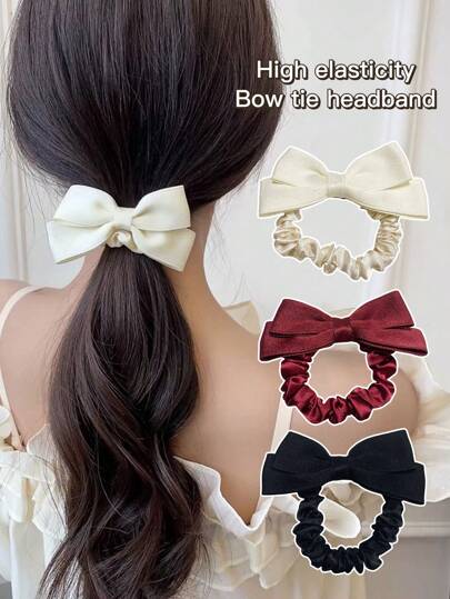1/2/3 Pcs Women High Elastic Fashion Elegant Bow Hair Ties Ponytail Holders Hair Elastics Hair Rubber Bands Scrunchies Hair Rope, Hair Bobbles Hair Accessories Head Accessories Elastic Band