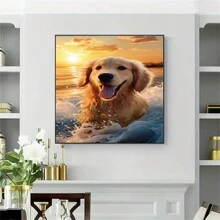1 pieza 5D Pintura de diamantes con patrón de un perro jugando en el agua de 11.8x15.7 pulgadas, para decoración de muebles, set completo de bordado de diamantes para decoración