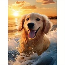 1 pieza 5D Pintura de diamantes con patrón de un perro jugando en el agua de 11.8x15.7 pulgadas, para decoración de muebles, set completo de bordado de diamantes para decoración