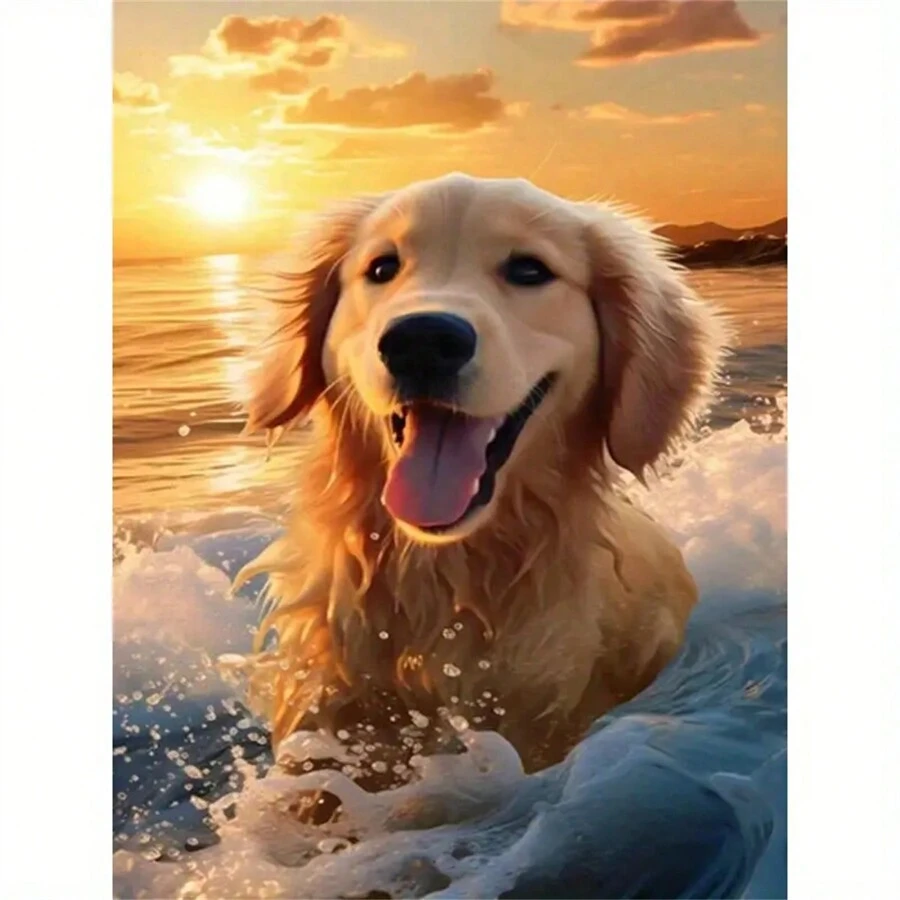1 pieza 5D Pintura de diamantes con patrón de un perro jugando en el agua de 11.8x15.7 pulgadas, para decoración de muebles, set completo de bordado de diamantes para decoración