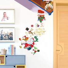 圣诞快乐墙贴，圣诞老人圣诞丝带墙贴，DIY绿叶语录新年快乐墙贴，可移除圣诞麋鹿窗贴，圣诞节假日派对装饰用品（4种款式） - 彩色 - 查看 6