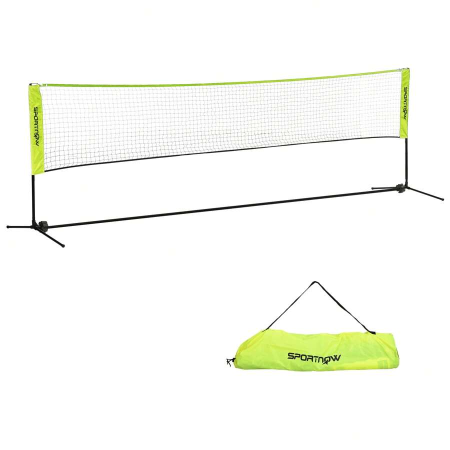 SPORTNOW Filet de badminton, filet portable pour volley-ball, pickleball et tennis, hauteur ajustable de 107 à 155 cm, avec sac de transport, cadre métallique, noir, jaune - Jaune citron - Voir 1