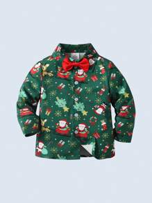 BOARNSEORL 2 件套男婴绅士装，领口长袖衬衫，带蝴蝶结和吊带裤，时尚别致，适合节日、圣诞节、派对 - 紅色 - 查看 6