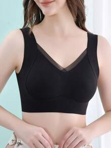 1 件女士无线轻垫无缝文胸，具有提升和塑形功能，露背可调节内衣，适合小胸围 - 黑色 - 查看 1