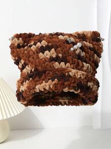 1 件女士手工编织猫耳帽，厚实温暖的双色针织帽，配有可拆卸珍珠和水钻胸针装饰，时尚百搭冬帽万圣节