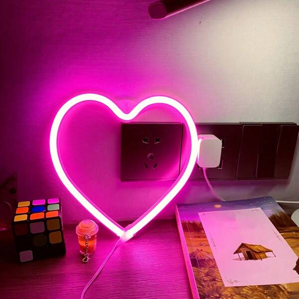 1pc Heart-Shaped Neon Light Sign, LED Neon Light Symbol Battery Or USB Powered, Decorative Desk & Wall Lamp, Night Light For Streaming, Gaming Room, Bedroom, Camping, Bar, Birthday Party, Wedding, Christmas And Other Holidays