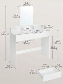 VASAGLE Dressing Table With Large Mirror, Vanity Table With 2 Drawers And 3 Compartments, Makeup Table, Modern, 40 X 100 X 140 Cm, White - White - View 8