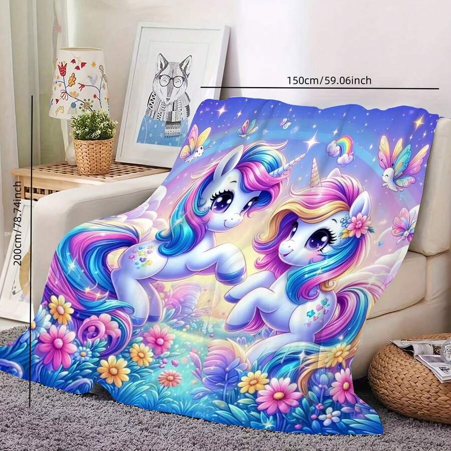 舒适的独角兽法兰绒毯子，柔软温暖，适合所有季节 - 非常适合沙发、床、办公室和旅行 - 理想的节日礼物 - 彩色 - 查看 1