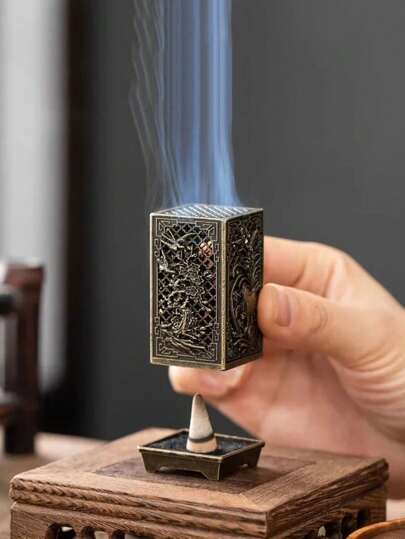 1 peça de suporte de incenso de metal com design de flor de ameixa tradicional chinesa, orquídea, bambu e crisântemo, adequado para aromaterapia doméstica, suporte de queimador de incenso de liga - sem decoração de incenso