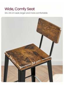 VASAGLE Bar Stool Set Of 2, Bar Chairs, Kitchen Chairs With Backrest, Steel Frame, Easy Assembly, Industrial, Rustic Brown And Black - Brown - View 3
