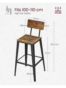 VASAGLE Bar Stool Set Of 2, Bar Chairs, Kitchen Chairs With Backrest, Steel Frame, Easy Assembly, Industrial, Rustic Brown And Black - Brown - View 4