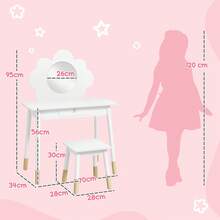 AIYAPLAY Kids Dressing Table With Mirror And Stool, Kids Vanity Table With Cloud Design, Drawer, For Ages 3-6 Year, White - White - View 4