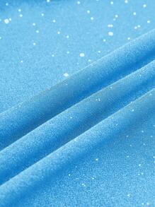 Women Glitter Drawstring Side Slit Ruffle Draped Neck Maxi Slip Dress Party Dress Wedding Guest Dress - Baby Blue - View 6