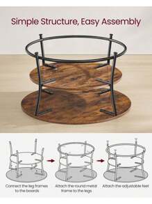 VASAGLE Coffee Table, Round Cocktail Table With Shelf, Tea Table, Easy Assembly, Metal, Industrial Design, Rustic Brown - Brown - View 3