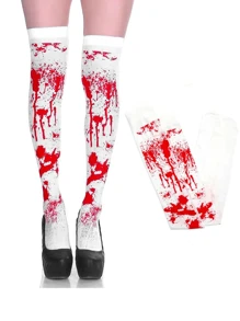 1 Pair Of Blood Stained Socks/Gloves For Halloween Party Costume Role Play, Horror Bloody Socks/Gloves Blood Splatter Costume Role Play Accessories, Suitable For Halloween Decoration Horror Theme Dress Up Role Play Props