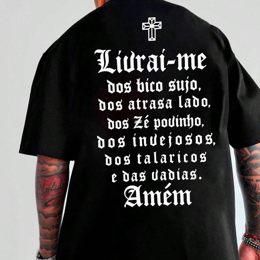 Racionais Phrase T-Shirt Lyrics Music Rap Rapper Oversized Wide Men's Blouse - màu đen - Xem 1