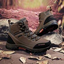 Men's High-Top Lace-Up Black Boots, Durable & Comfortable Outdoor Hiking, Hunting, Walking Shoes, Wear-Resistant For Daily Work & Casual Activities