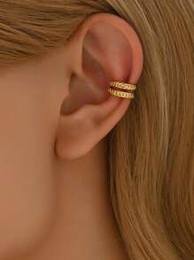 1 Pair Stainless Steel Gold Color Ear Clip, Unique Small Jewelry For Piercing-Less Ears, Daily Wear