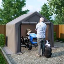 Portable Outdoor Storage Shelter Shed, Heavy Duty Storage Garage Shed With Roll-Up Doors Shelter For Garden Tool, Lawn Mower, Motorcycleand, Bike - Gray - 灰色 - 查看 10
