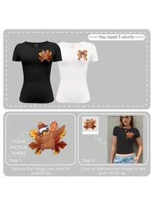 Áo thun nữ ngày lễ Tạ ơn thời trang tùy chỉnh (có thể in logo tùy chỉnh) - Thêm thiết kế/ảnh của riêng bạn để tạo áo phông họa tiết Lễ Tạ ơn cá nhân hóa của bạn - màu đen - Xem 4