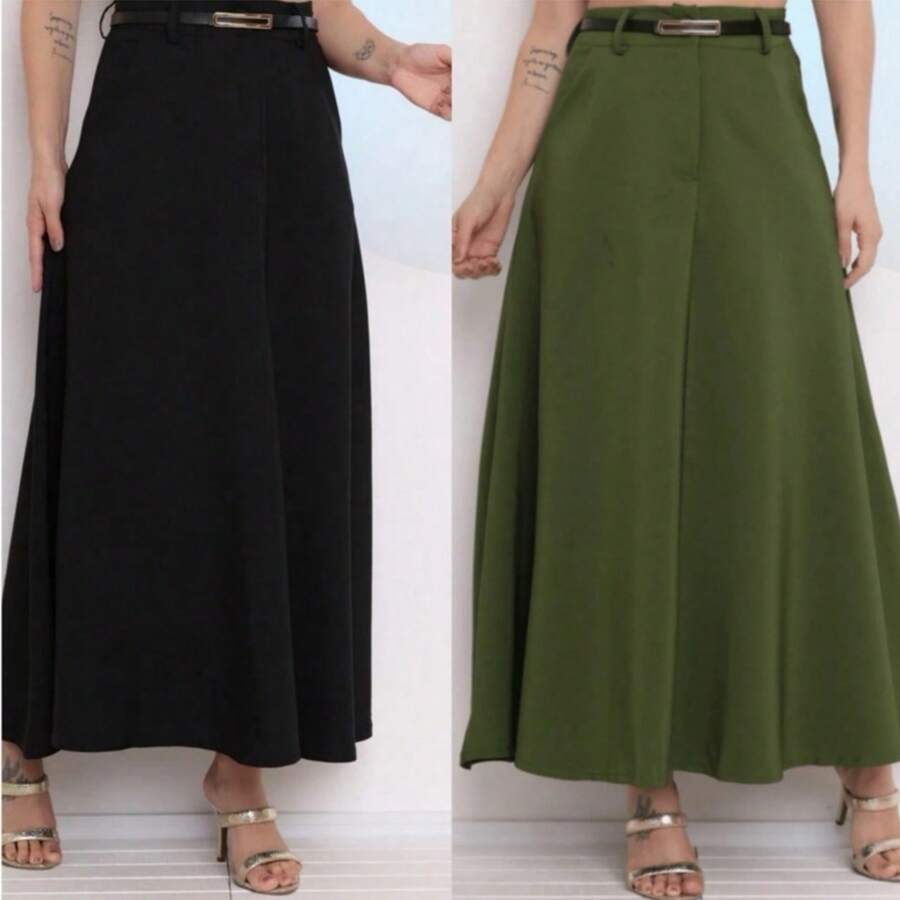 Women's Long Tailored Skirt Elegant Fashion Evangelical Blogger Fashion - xanh quân đội - Xem 1