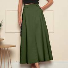 Women's Long Tailored Skirt Elegant Fashion Evangelical Blogger Fashion - xanh quân đội - Xem 3