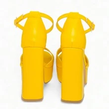 Zapatillas Plataforma Sandalia Tacón Alto Nude Dama Premium - Amarillo - Ver 6
