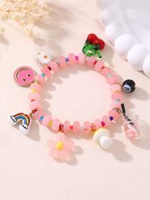 NAIZHU 1/4pcs Cross-Border Luxury Colorful Dopamine Glass Bead Stone Beaded Bracelet, Ceramic, Glass And Acrylic Strawberry Flower Mushroom Element Funky Jewelry, Random Colored Rice Beads - Multicolor - View 15