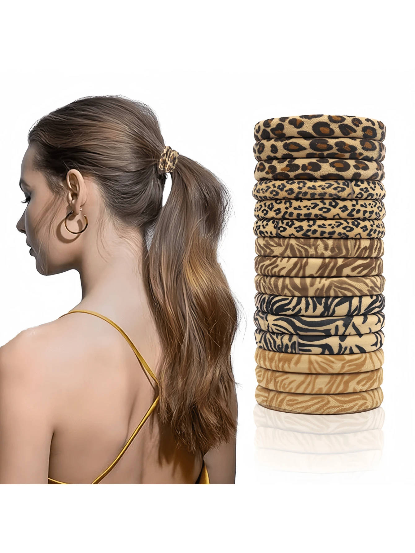 15 PCS 休闲简约豹纹发带，高弹力，适合秋冬季。不伤发质，适合女士和女孩在日常生活中扎马尾辫。