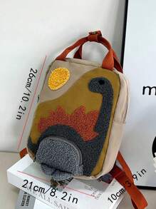 1pc Cartoon Plush Dinosaur Backpack, Customizable Embroidered Name, Cute Dinosaur Schoolbag, Zipper Bag, Canvas Backpack, Unisex, Lightweight & Durable Design, Suitable For Students,New Year Glamour - Multicolor - View 4