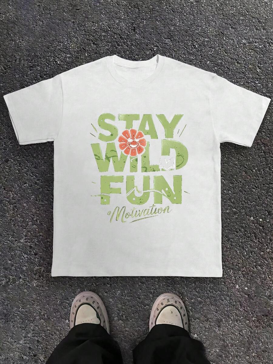 STAY WILD FUN 180g Pure Cotton Men's Tshirt Comfort Fit - 白色 - 查看 1