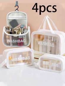 Set de 4 bolsas de aseo de viaje, organizador de maquillaje impermeable de PVC, portacepillos de maquillaje, estuche de maquillaje para lápiz labial, brillo de labios, pinceles de maquillaje, lápiz de cejas, paleta de sombras de ojos, ropa interior, pasta de dientes, cepillo de dientes, cosméticos, cuidado de la piel, esmalte de uñas, joyas, perfumes, papelería y accesorios digitales, decoración de baño, organizador de maquillaje de verano, accesorios de baño, vuelva a la escuela