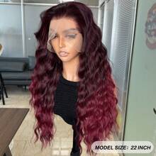 1B Burgandy Ombre 13x6 Tóc giả ren tổng hợp phía trước cho phụ nữ 22 inch sóng dài không keo Kanekalon Tóc giả tổng hợp chống tóc Phần miễn phí 150% Mật độ cho thời trang Phụ nữ Cô gái Tiệc tùng Kỳ nghỉ Trang điểm Sử dụng Hàng ngày - Màu dương cầm - Xem 5