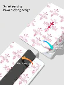 1pc Beautiful Cartoon Pink Flower Cross Pattern Colorful Painted Silicone Anti-Drop Protective Case With Pen Slot, Compatible With Huawei, IPad, Samsung, Supporting Sleep/Wake Function - Multicolor - View 4