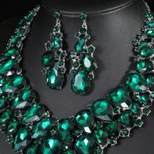 Bộ 3 chiếc vòng cổ và hoa tai phóng đại, Bộ trang sức cô dâu thanh lịch thời trang, Thích hợp cho đám cưới, sự kiện trang trọng, tiệc tùng - bộ trang sức - Xem 5