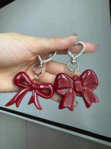 1个新款时尚心形蝴蝶结钥匙扣，女士手机壳钥匙链配件，情侣和闺蜜汽车配饰包包挂饰，可爱哥特风Y2K万圣节配饰，教师节圣诞节礼物创意包包配饰挂绳带证件夹汽车配饰包包挂饰汽车配饰姐妹 - 紅色 - 查看 2